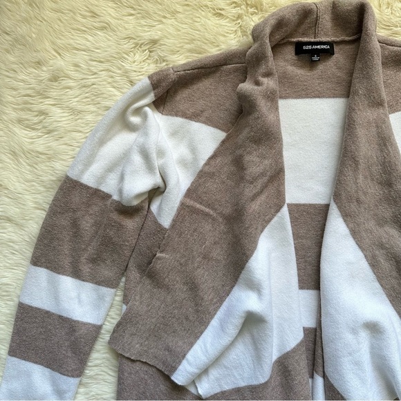 525 America Cardigan Sweater Waterfall Draped Open Front Long Sleeve Stripes S - Picture 5 of 11